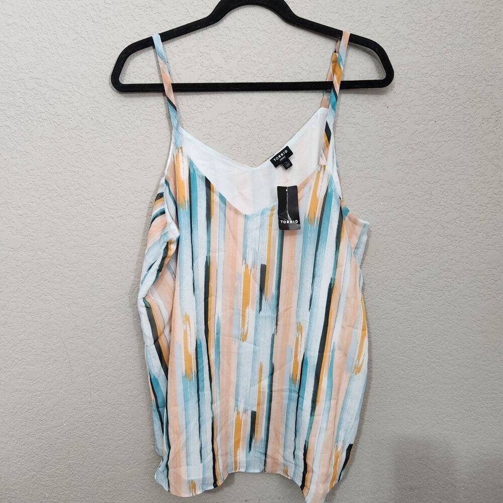 Torrid Sophie Womens Striped Chiffon Tank Top Adjustable Straps High-Low Hem Lig
